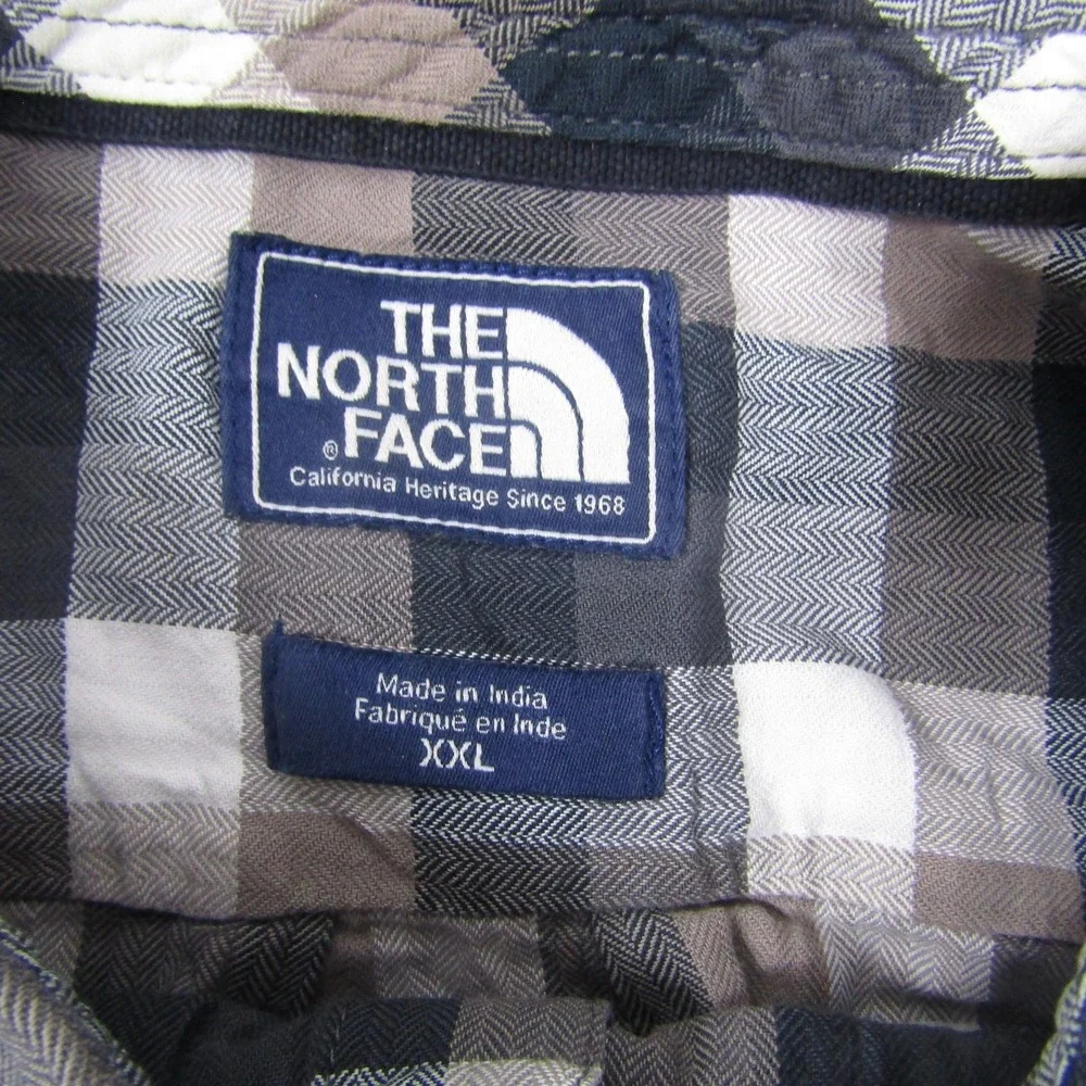 The North Face Shirt Mens 2XL Gray‎ Plaid Long Sleeve Button Up Cotton Casual